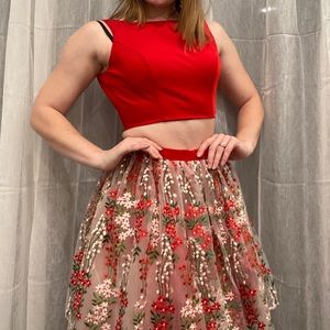 Two Piece Red Dress Size S